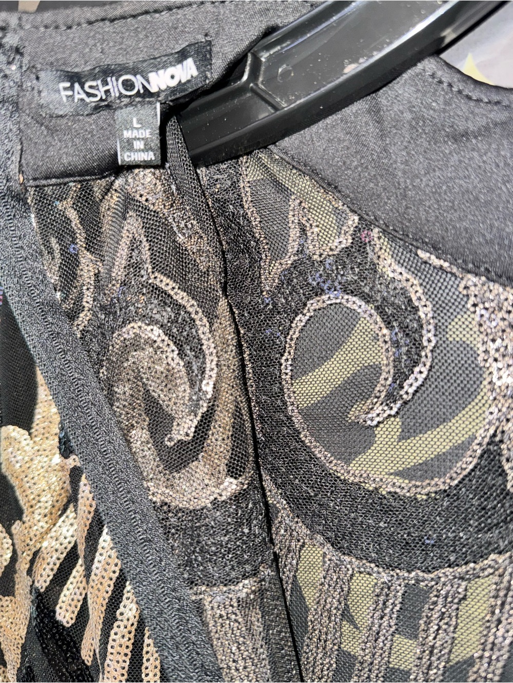 Fashion Nova Black and Gold Embellished Sequin Midi Dress - Picture 8 of 8